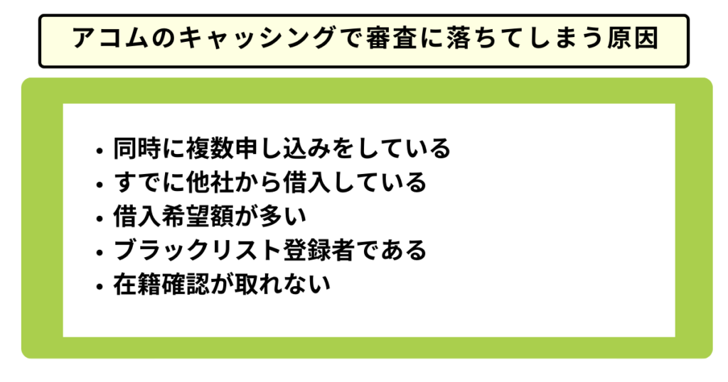 アコムのキャッシングで審査に落ちてしまう原因